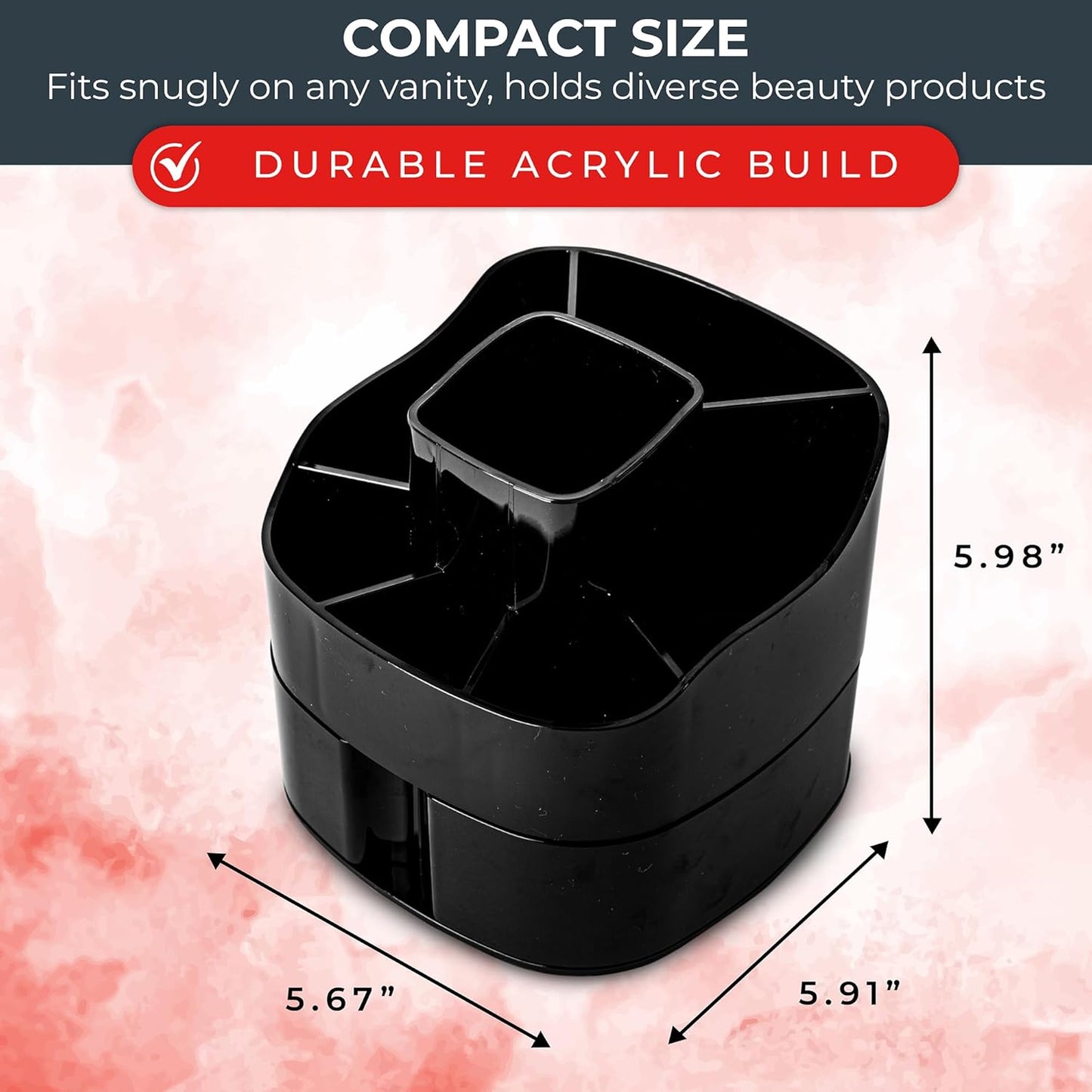 Masirs Small 360 Rotating Makeup Organizer - Mini Yet Spacious Cosmetic Storage Solution with Multiple Compartments - The Perfect Spinning Make-Up Caddy for Vanity or Bathroom Counter (Round - Clear)