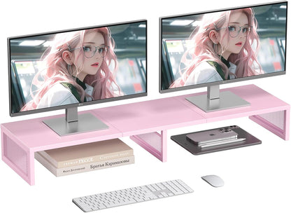 Dual Computer Monitor Stand Riser, Desk Organizers and Accessories, Printer & TV Stand, Desk Shelf, Office Desk Accessories & Desktop Workspace Organizer for Office Supplies, Black