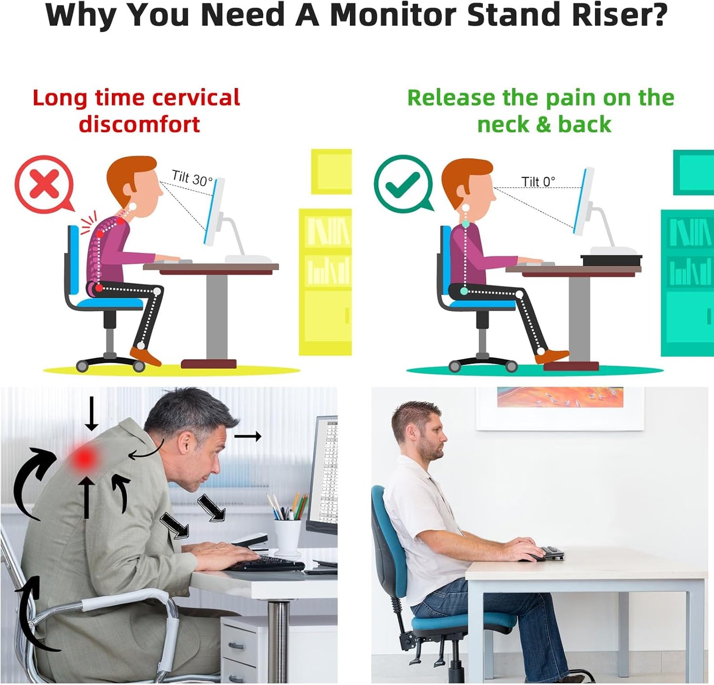Marbrasse Monitor Stand Riser, 2 Pack 16.5 Inch 2 Tier Computer Monitor Stand, Printer Shelf Stand for Laptop Computer Screen Storagek,Desktop Stand with Phone Holder and Cable Management