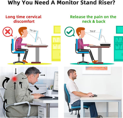 Marbrasse Monitor Stand Riser, 2 Pack 16.5 Inch 2 Tier Computer Monitor Stand, Printer Shelf Stand for Laptop Computer Screen Storagek,Desktop Stand with Phone Holder and Cable Management