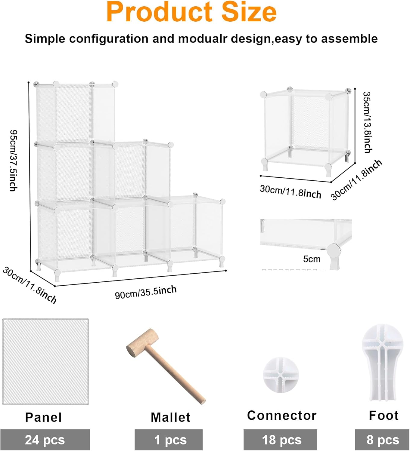 AWTATOS Cube Storage Organizer, Storage Cubes Shelves Bookshelf, 6 Cube Closet Organizers and Storage, DIY Stackable Plastic Clothes Organizer Shelving for Bedroom, Home, White