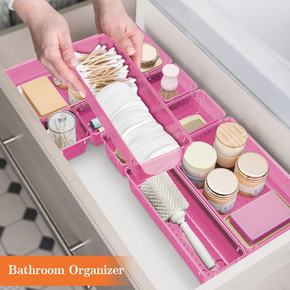 SpaceHacks 25 PCS Plastic Drawer Organizer Set, 4-Size Versatile Organizer Tool Trays & storage Bins for Makeup, Jewelry, and Gadgets in Bathroom, Bedroom and Office,Clear Black