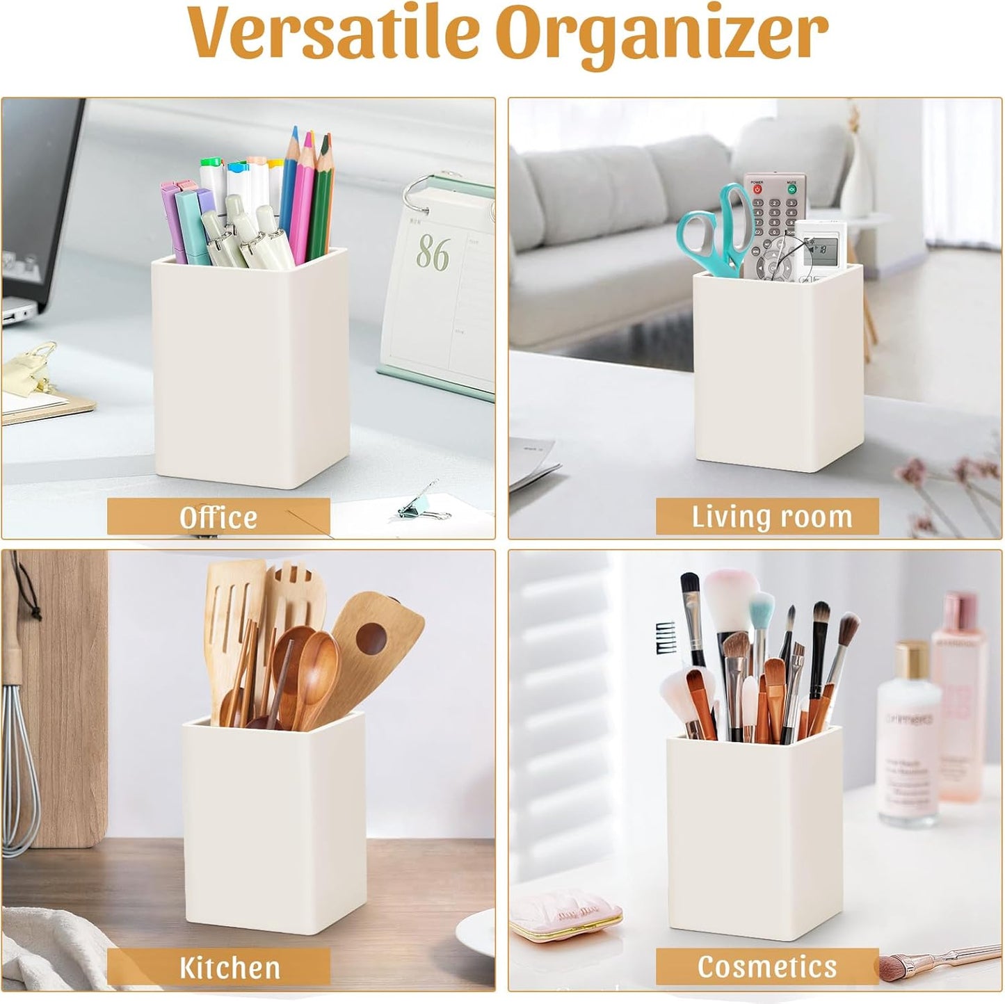 Pen Holder for Desk,Nordic Elegance Square Silicone Pencil Holder Soft Minimalist Desk Pen Cup Stand Waterproof Multifunctional Office Supplies for Home,Kids and School(Grey)