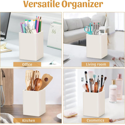 Pen Holder for Desk,Nordic Elegance Square Silicone Pencil Holder Soft Minimalist Desk Pen Cup Stand Waterproof Multifunctional Office Supplies for Home,Kids and School(Grey)