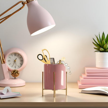 Sturdy Pen Holder Simple and elegant for Desk Matte Pencil Holder Ceramic Cute Desktop Organizer Brush Holder Cup (Black and Gold Plated)