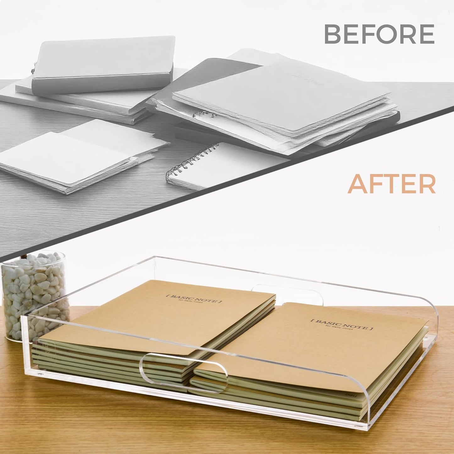 2-Tier Clear Acrylic Paper Trays, Desk File Organizer, A4 Paper Holder, Low-Profile Desk File Sorter for Office/Home, Clear Stackable Letter Tray for Bills, Crafts, Notebooks - Horizontal