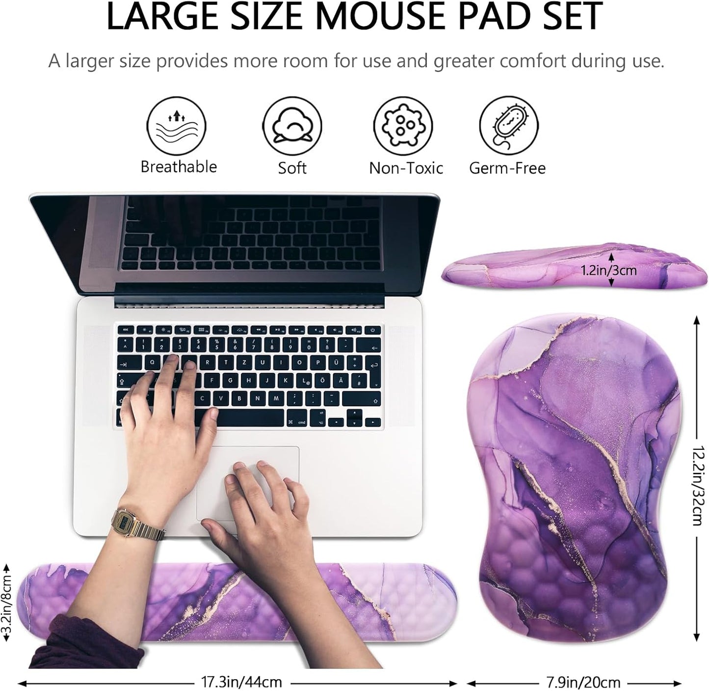 Mouse Pad Wrist Support, Laokiiy 2 in1 Keyboard Wrist Rest+ Ergonomic Mouse Pad, Non-Slip Wrist Rest for Computer Keyboard, Made Easy Typing & Relieve Wrist Pain（Banana Leaf Green）