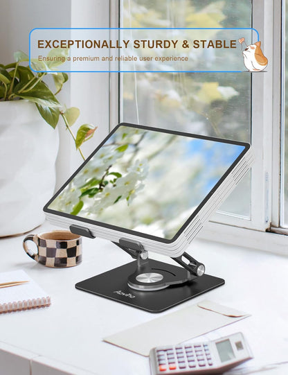 Aoviho Tablet Stand 360° Rotating Aluminum Holder - Adjustable, Portable & Foldable Monitors Stand for iPads, Compatible with 4-13.3" Tablets, Purple