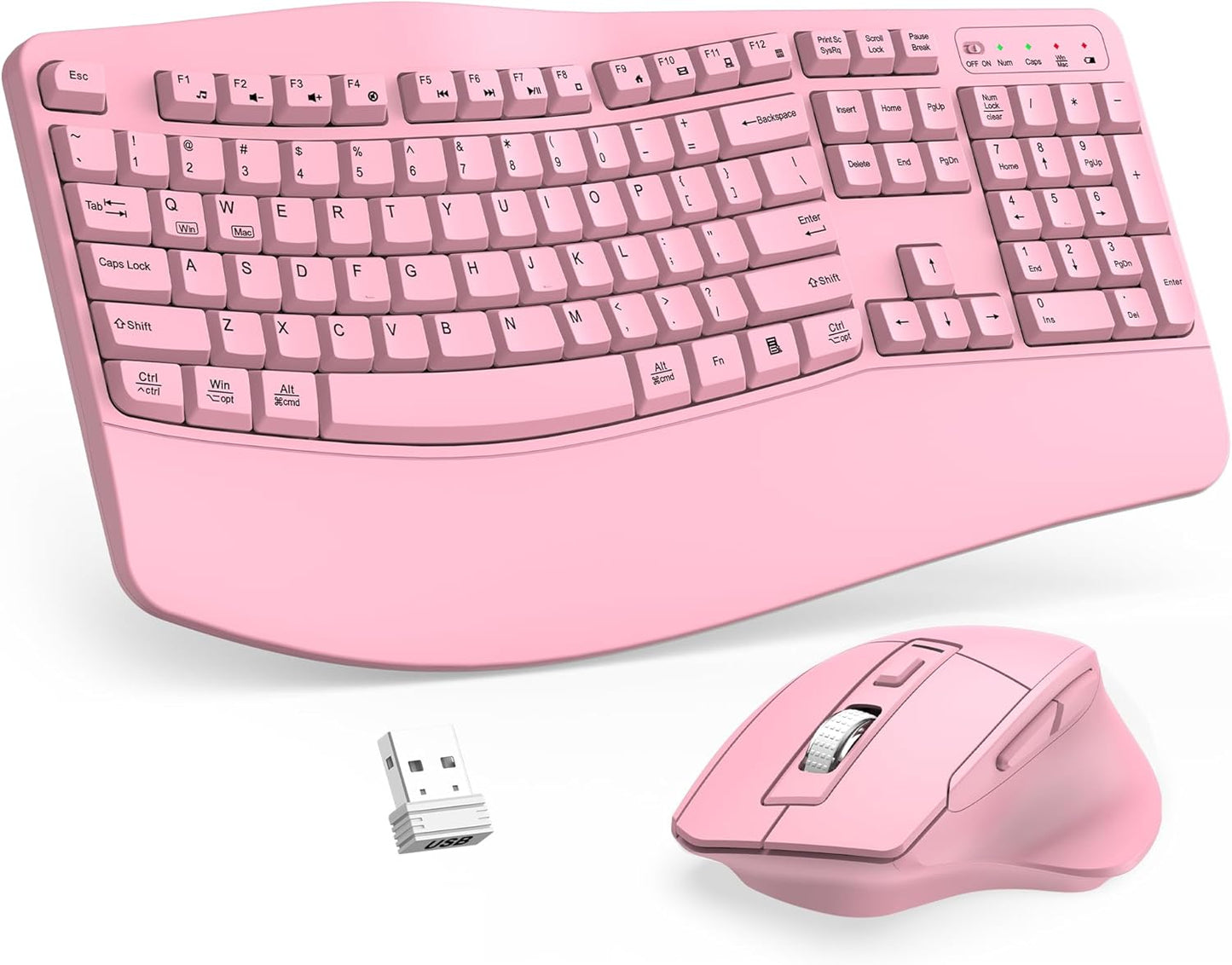 Wireless Keyboard and Mouse Combo, 2.4G Full Size Wave Keys Ergonomic Keyboard with Wrist Rest and 3-Level DPI Adjustable Wireless Ergonomic Mouse for Windows, Mac OS Desktop/Laptop/PC(Black)