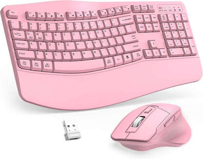 Wireless Keyboard and Mouse Combo, 2.4G Full Size Wave Keys Ergonomic Keyboard with Wrist Rest and 3-Level DPI Adjustable Wireless Ergonomic Mouse for Windows, Mac OS Desktop/Laptop/PC(Black)