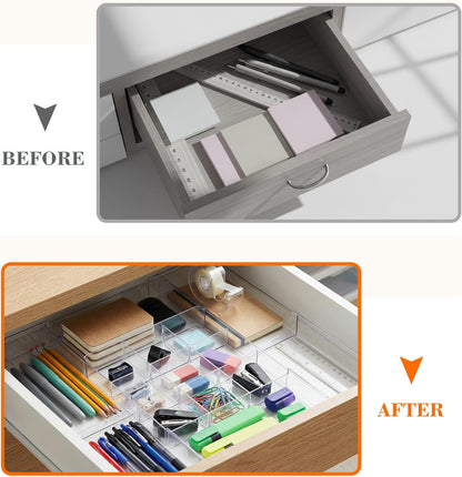 Briwooody 1 Pcs Large Expandable Acrylic Drawer Organizers, Grid Adjustable Drawer, Dividers Organizer for Desk, Makeup, Jewelry, Office, Kitchen Supplies (Clear,5 Compartments)