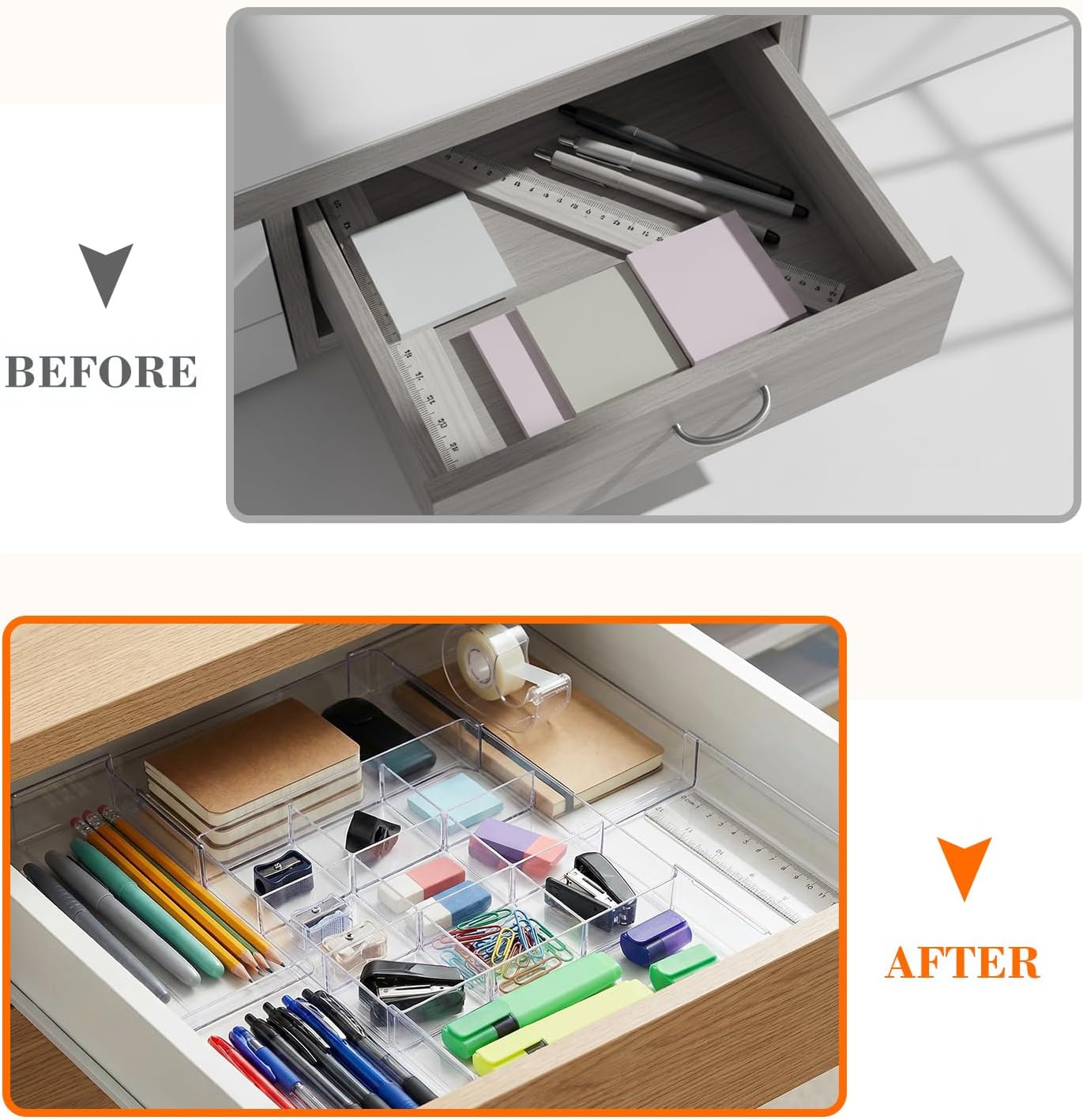 Briwooody 1 Pcs Large Expandable Acrylic Drawer Organizers, Grid Adjustable Drawer, Dividers Organizer for Desk, Makeup, Jewelry, Office, Kitchen Supplies (Clear,11 Compartments)