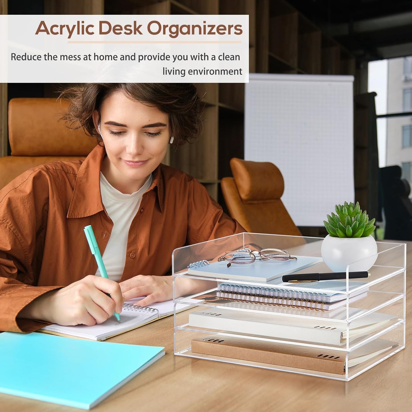 Harloon 4 Tier Paper Organizer Letter Tray Acrylic Desk File Organizer Heavy Duty Stackable Documents Clear Letter Paper Holder Sorter Office Tray for A4, Office Classroom Home File Pad Notebooks