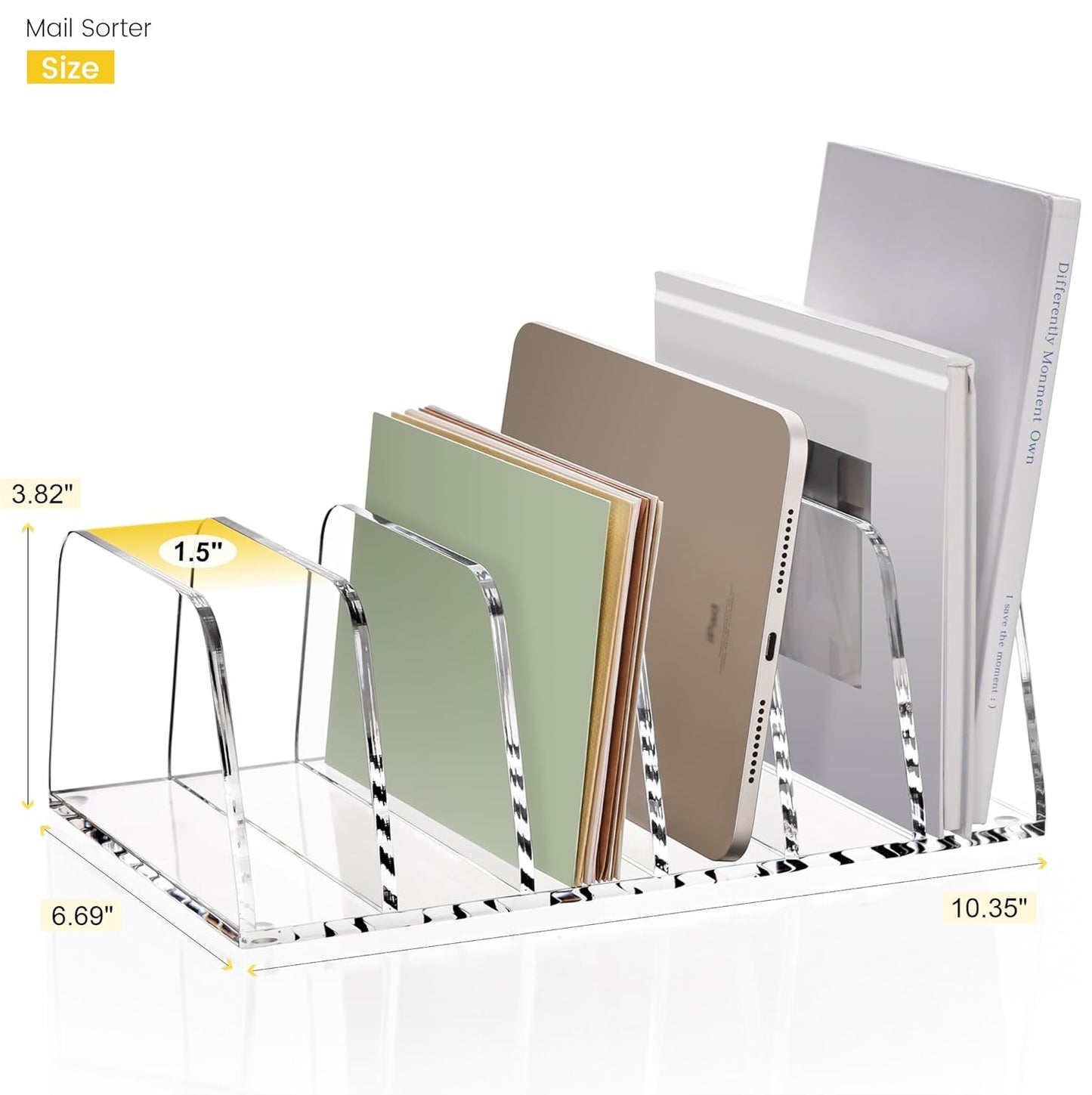 YUXUN Desk File Organizer,5-Section Vertical Clear Acrylic Desk Organizer File Holder Mail Sorter Office Organization for Office Home &Classroom（B5）
