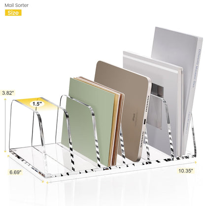 YUXUN Desk File Organizer,5-Section Vertical Clear Acrylic Desk Organizer File Holder Mail Sorter Office Organization for Office Home &Classroom（B5）