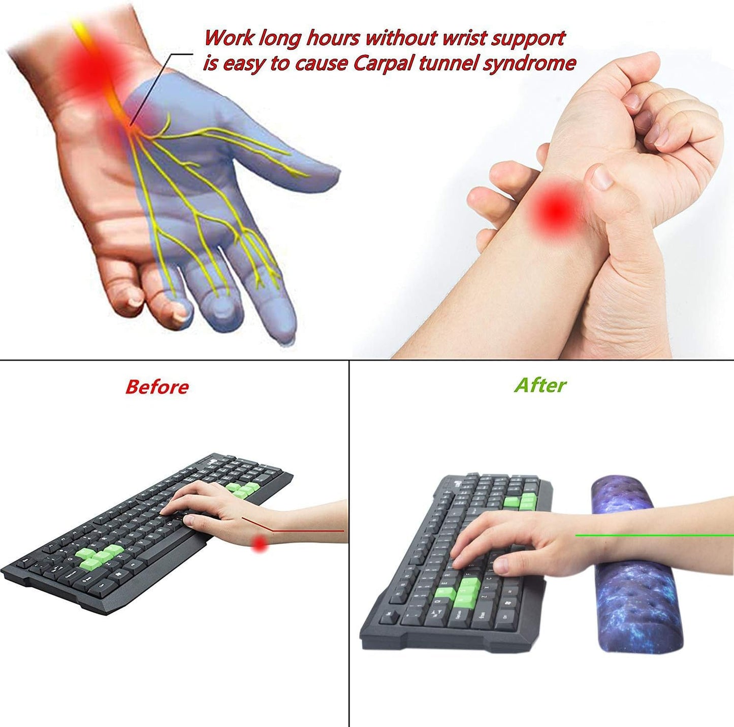 BRILA Keyboard Wrist Rest Support Cushion Pad for Computer, Laptop, Office Work, PC Gaming - Memory Foam Gel with Massage Holes Design - Non-Slip Easy Typing Wrist Pain Relief (Black Keyboard Pad)