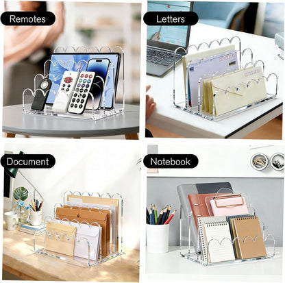 Acrylic Scalloped Mail Organizer, 3 Compartments Desktop Letter Holder, Vertical File Sorter, Desk Organizer for Letters, Envelopes, Bills and Stationery