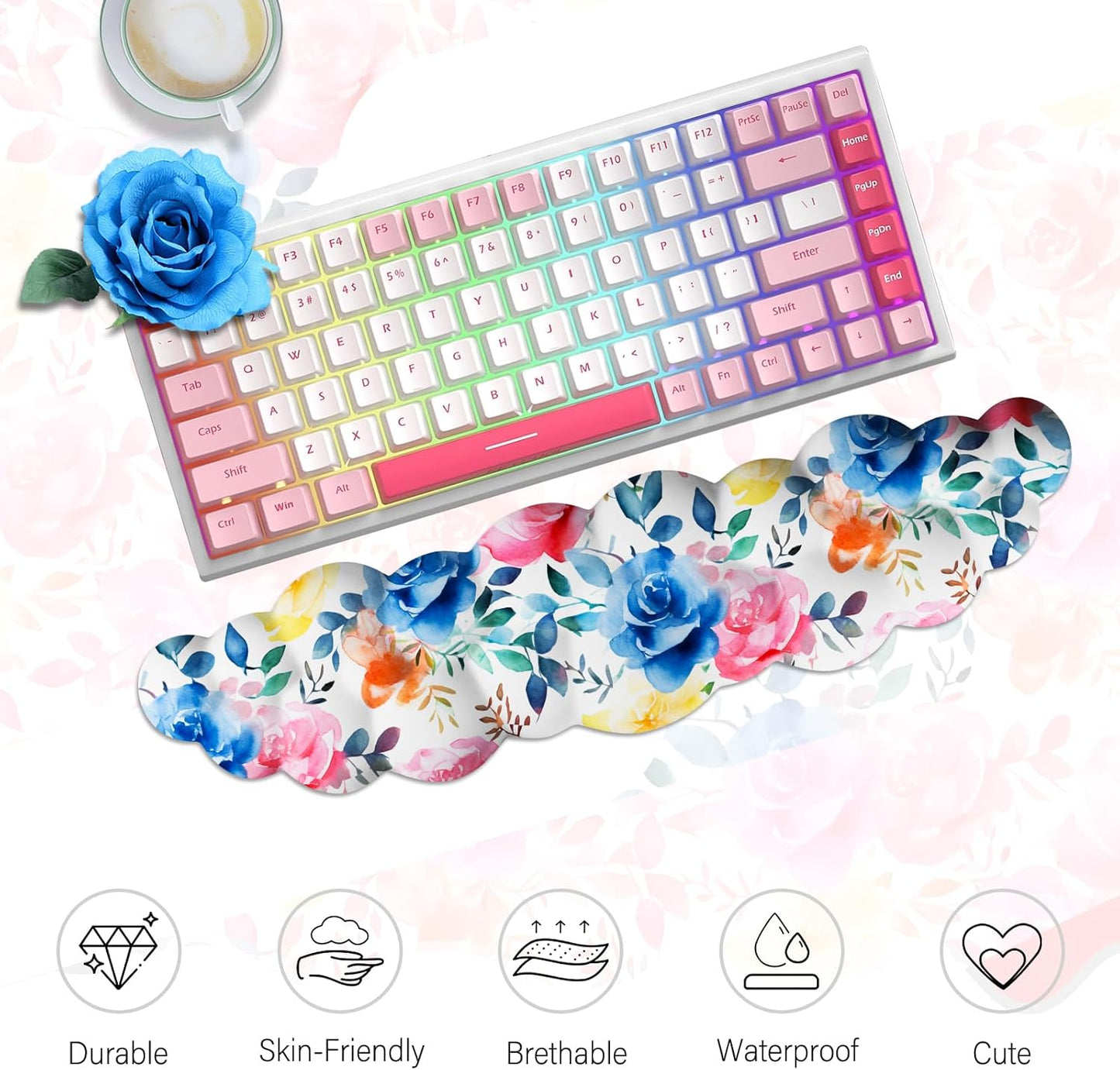 JIKIOU Upgrade Leather Cloud Keyboard Wrist Rest, Cloud Wrist Rest with Non-Slip PU Base, Comfortable Memory Foam Wrist Rest for Computer Laptop Mac Gaming Office and Pain Relief Christmas Wish Gift