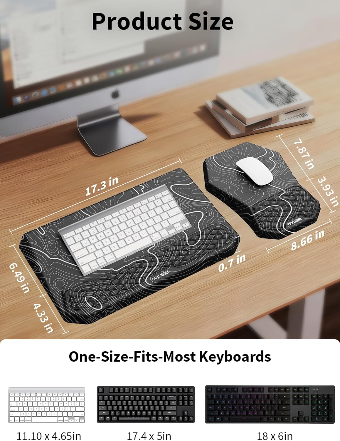 3-in-1 Ergonomic Keyboard Stand with Wrist Rest & Mouse Pad Set, Comfy Keyboard Riser Holder Soft Mousepad with Massage Design, Memory Foam and Non-Slip PU Base for Pain Relief, Black