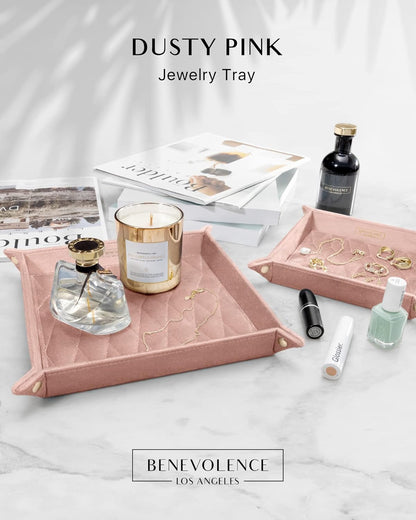 Benevolence LA Perfume & Jewelry Trays for Dresser, Set of 2 | Vanity Valet Organizer, Catch-All Tray for Makeup & Accessories | Decorative Desk & Dressing Table Organizer – Dusty Pink
