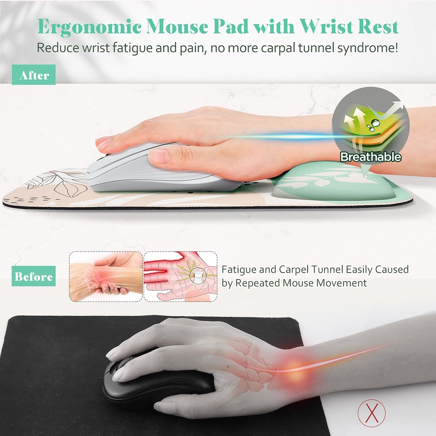 Gimars Elongate Smooth Lycra Fabric Ergonomic Mouse Pad Wrist Support, Gel Memory Foam Cushion Set Keyboard Wrist Rest Support, Pain Relieve for Computer, Laptop, Office, School, Home, Gaming, Black