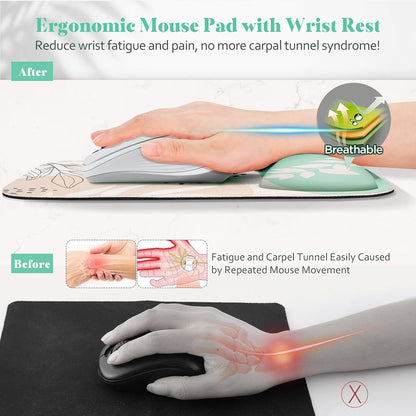 Gimars Elongate Smooth Lycra Fabric Ergonomic Mouse Pad Wrist Support, Gel Memory Foam Cushion Set Keyboard Wrist Rest Support, Pain Relieve for Computer, Laptop, Office, School, Home, Gaming, Black