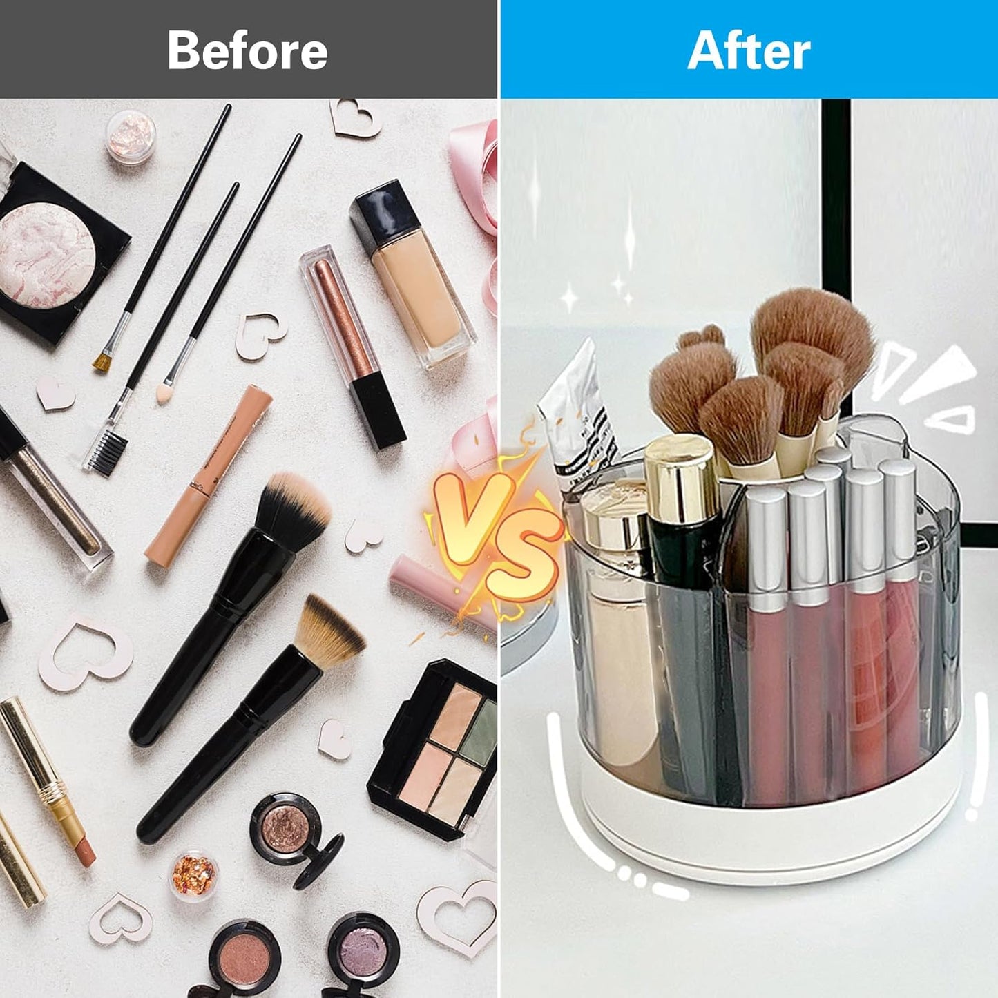 Marte Vanci 360 Degree Rotating Pen Pencil Holder Desk Stationery Organizer Tidy Organizer for Pencil Makeup Painting Brush Cosmetic Craft Storage Bin Pen Pot for Home Office School 6 Slots White