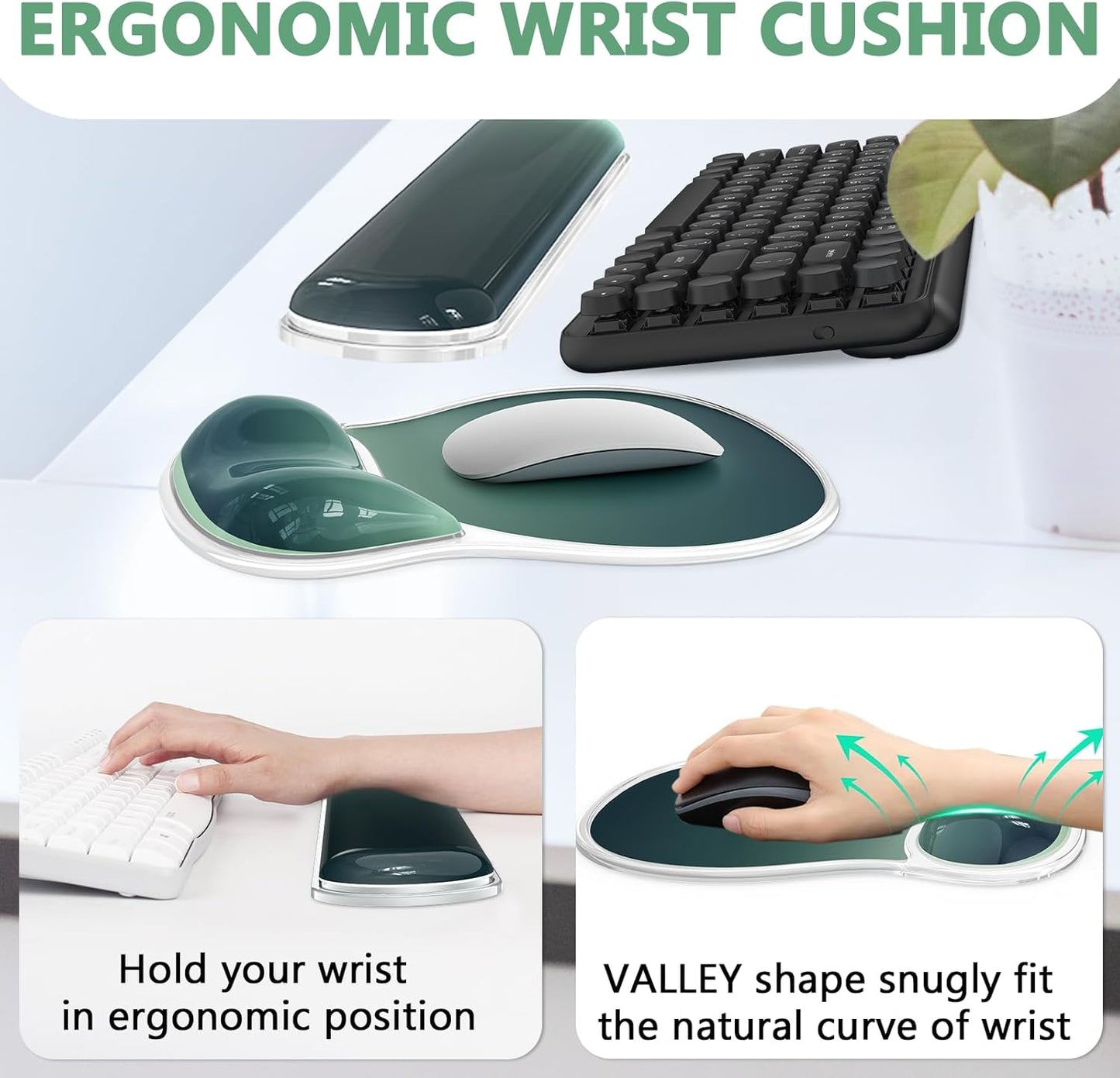 AKIT Ergonomic Mouse Pad with Wrist Rest& Keyboard Wrist Rest, Wrist Rest for Computer Keyboard, Pain Relief, Non-Slip Gel Base, Mousepad Wrist Support for Gaming, Office, Waterdrop Shaped Pink