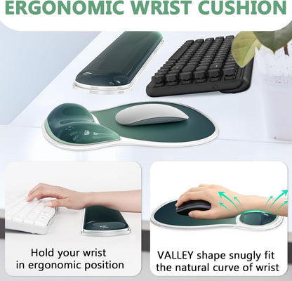 AKIT Ergonomic Mouse Pad with Wrist Rest& Keyboard Wrist Rest, Wrist Rest for Computer Keyboard, Pain Relief, Non-Slip Gel Base, Mousepad Wrist Support for Gaming, Office, Waterdrop Shaped Pink