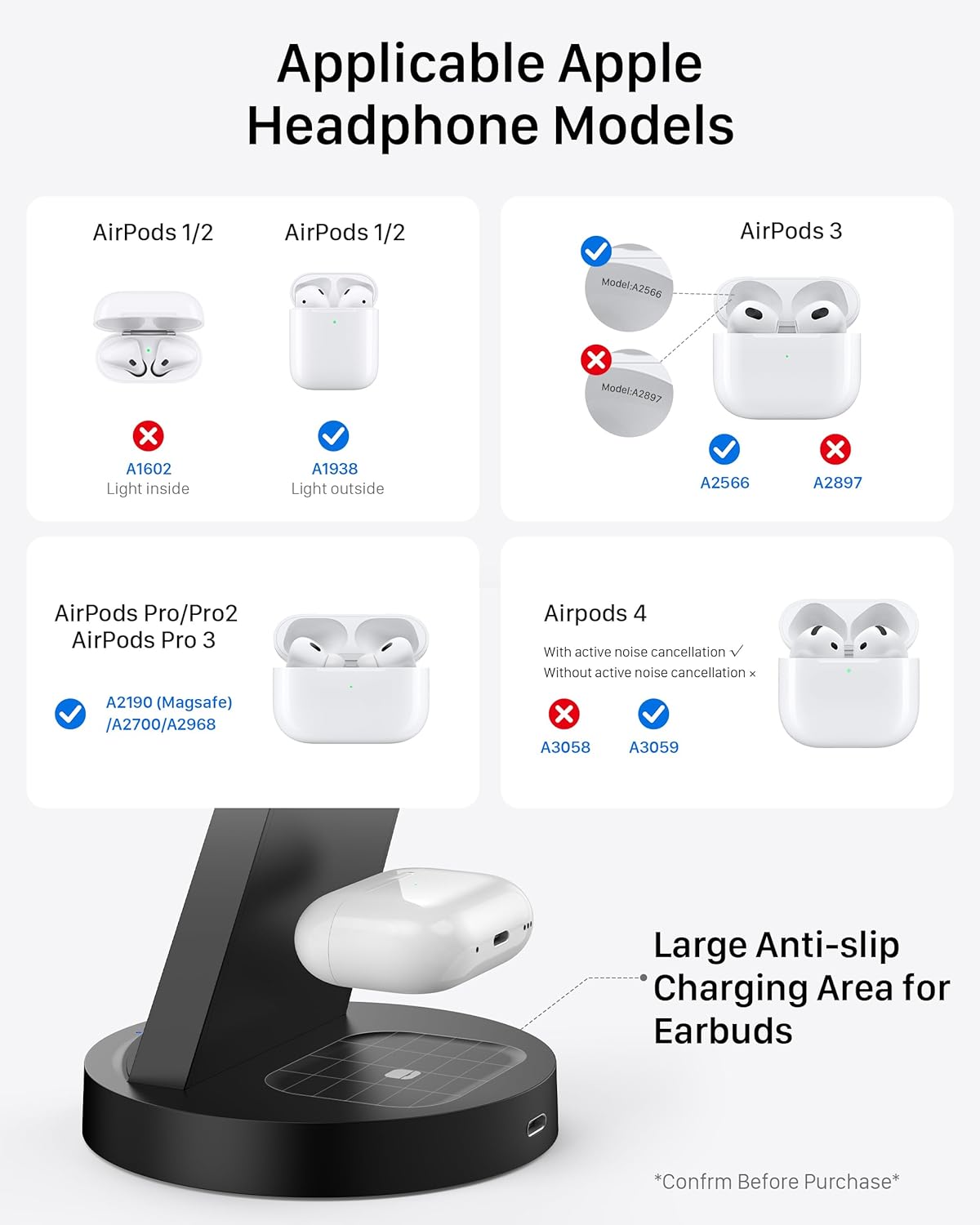 Anlmz 3 in 1 Charging Station for iPhone - Wireless Charger for Apple Products Multiple Devices - Charging Dock Stand for AirPods (for iPhone 17 16e 16 15 14 13 pro 12 11 X Max)