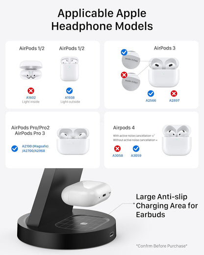 Anlmz 3 in 1 Charging Station for iPhone - Wireless Charger for Apple Products Multiple Devices - Charging Dock Stand for AirPods (for iPhone 17 16e 16 15 14 13 pro 12 11 X Max)
