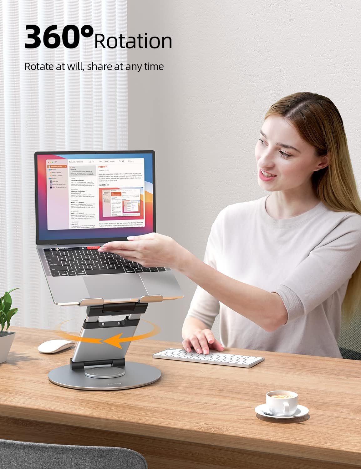 Nulaxy Telescopic 360 Rotating Laptop Stand for Desk Adjustable Height Swivel Pull Out Design Ergonomic Laptop Riser Standing Desk Converter Fits All 10-17" Laptops Computer MacBook, Gray