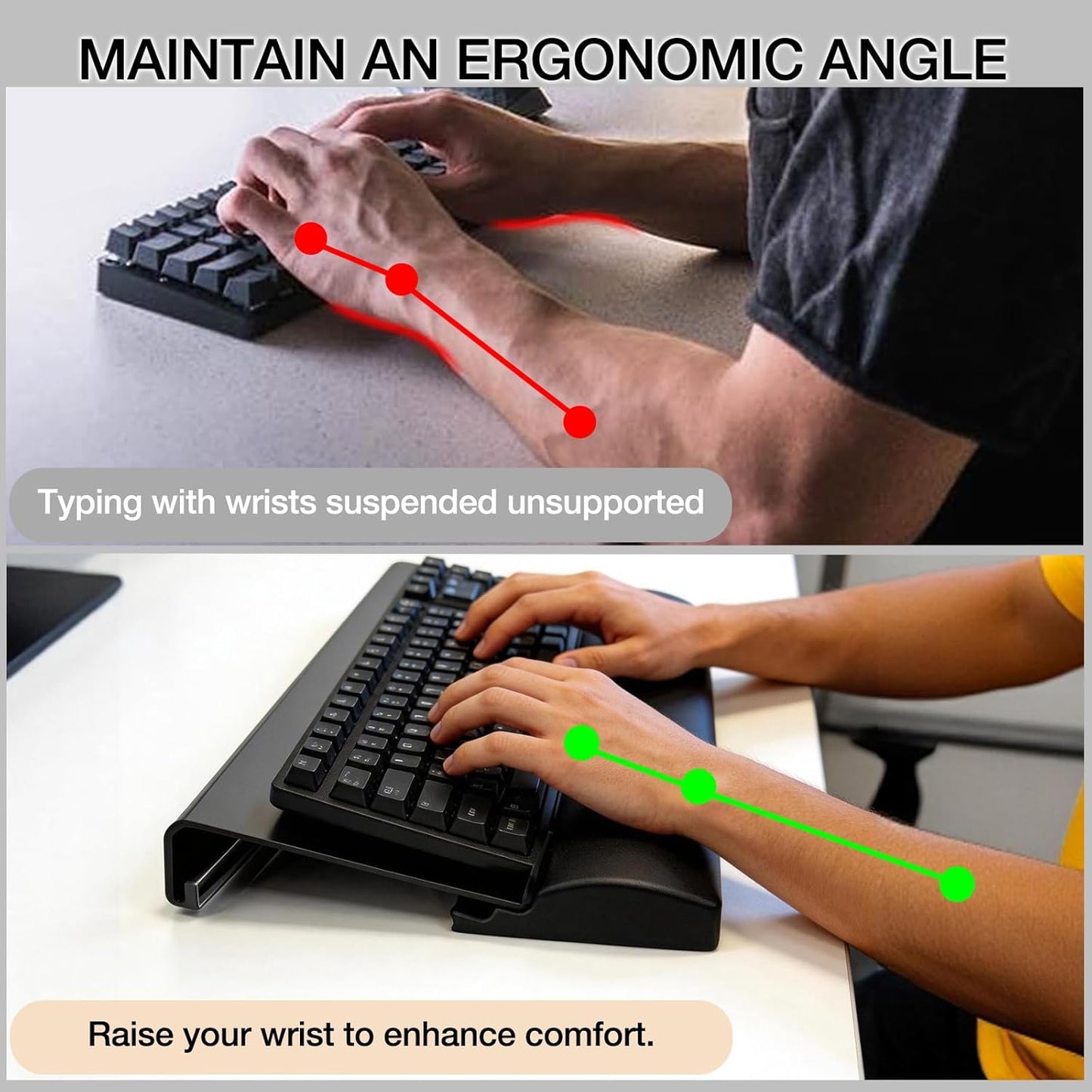 Acrylic Keyboard Stand w/Silicone Wrist Rest 4-Level Height Adjustment, Ergonomic 16.9 x 5.7 inches Computer Keyboard Riser for Easy Typing Office, Gaming, and Home Desks Black