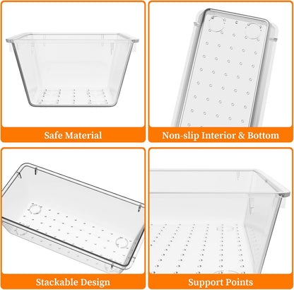 StorMiracle 32 PCS Clear Plastic Drawer Organizer Set, 4-Size vanity organizer Trays and Storage Bins for Makeup, Jewelry and Gadgets in Bedroom, Bathroom and Office, Clear