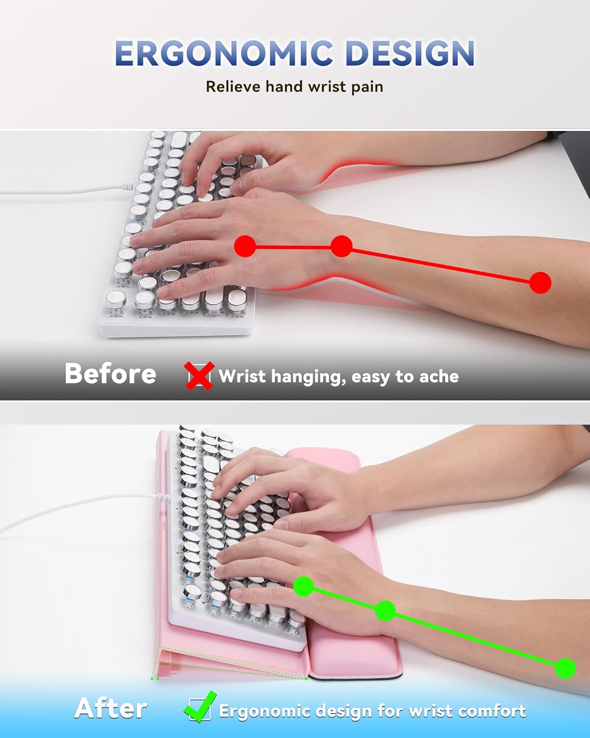 Laborio Computer Keyboard Stand for Desktop, 2-Level Height Adjustment Keyboard Wrist Rest, Non-Slip Key Board Riser Pad for Office, Gaming, and Home Desks