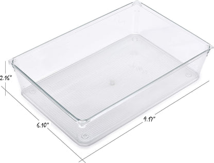 Masirs Clear Drawer Organizers Set 25 PCS – Plastic Storage Bins for Desk, Kitchen, Bathroom, Vanity – Modular, Stackable, Non-Slip Drawer Organizer Trays for Makeup, Utensils, Office Supplies