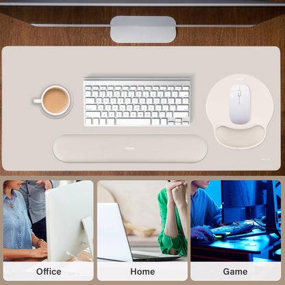 MOSISO Wrist Rest for Keyboard Mouse Pad Set, Large Gaming Deskpad&Circle Curved Mousepad&Keyboard Wrist Rest&Coaster, Ergonomic Non-Slip Mousepad&Easy Typing Pad with Silicone Lining, Apricot