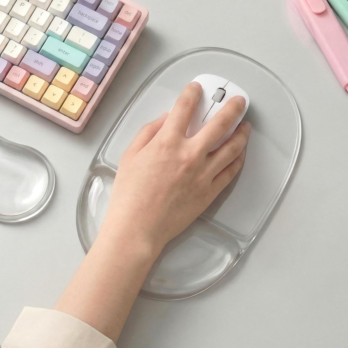 Ergonomic Clear Gel Wrist Rest for Computer Keyboard - Non-Slip Crystal Gel Pad, Soft Comfortable Support, Washable, Office Gaming Wrist Pain Relief
