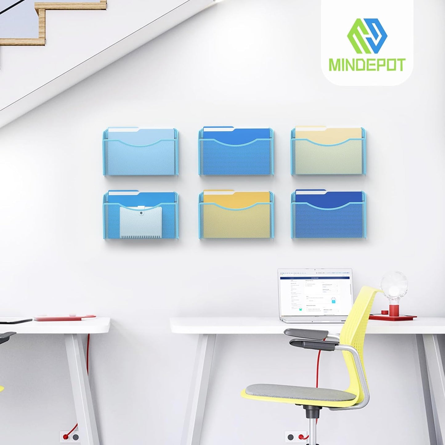 MINDEPOT Wall File Organizer,Hanging Wall Mounted File Folder Binder Holder Mail Organizer for Office,Home and School Supplies
