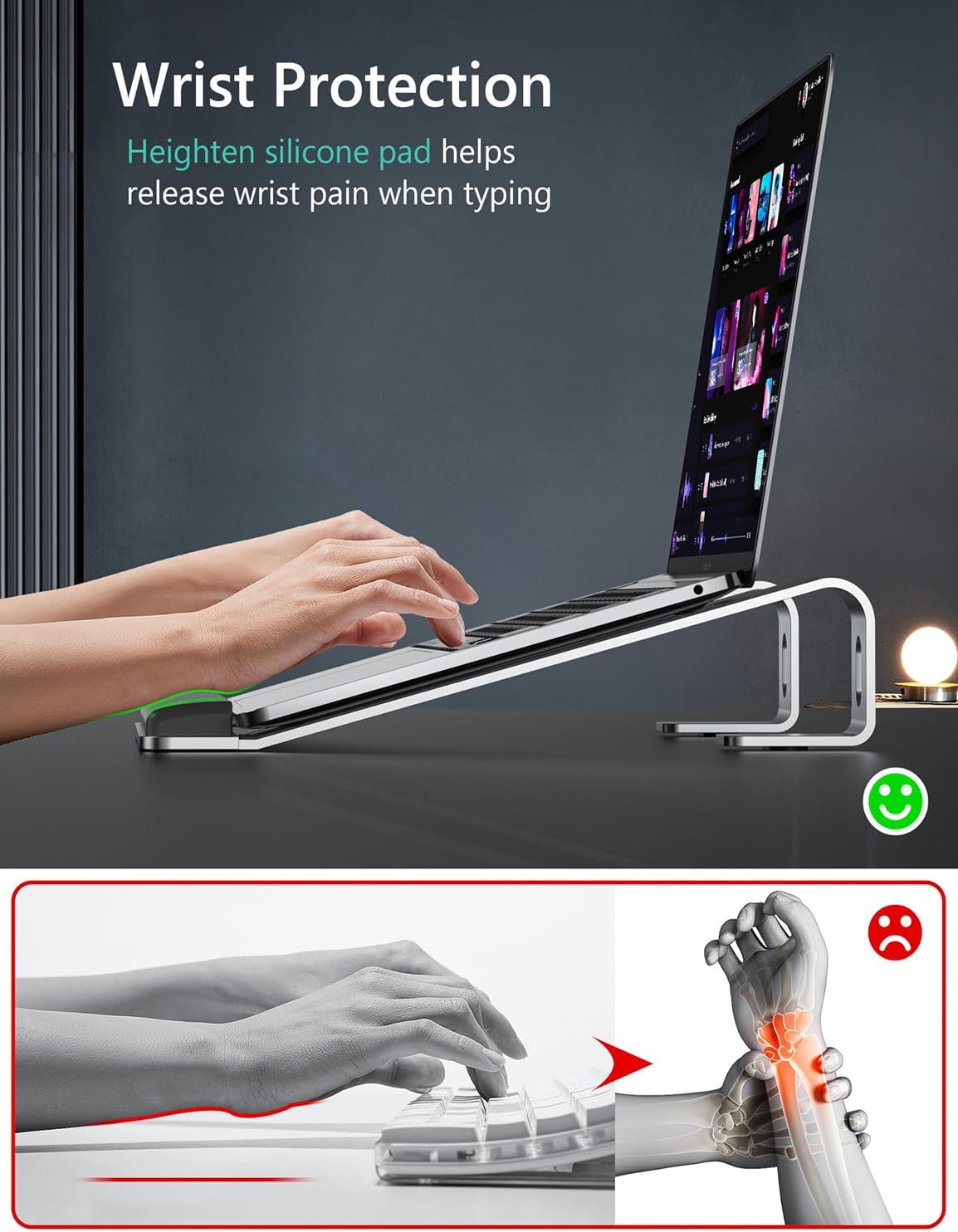 JCZT Aluminum Laptop Stand, Notebook Stand with Wrist Rest, Ergonomic Detachable Laptop Mount, Computer Stand Compatible with 10-17'' All Laptops Such as MacBook Air Pro/HP/Dell/Lenovo, Gold