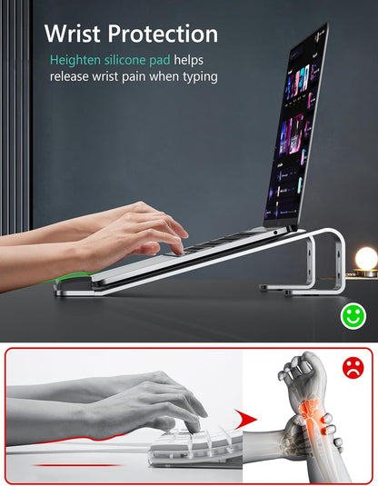 JCZT Aluminum Laptop Stand, Notebook Stand with Wrist Rest, Ergonomic Detachable Laptop Mount, Computer Stand Compatible with 10-17'' All Laptops Such as MacBook Air Pro/HP/Dell/Lenovo, Gold