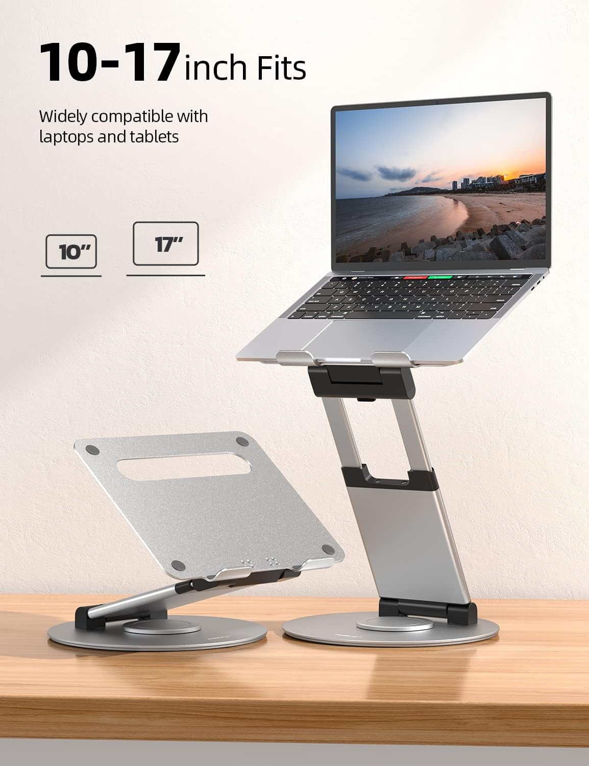 Nulaxy Telescopic 360 Rotating Laptop Stand for Desk Adjustable Height Swivel Pull Out Design Ergonomic Laptop Riser Standing Desk Converter Fits All 10-17" Laptops Computer MacBook, Gray