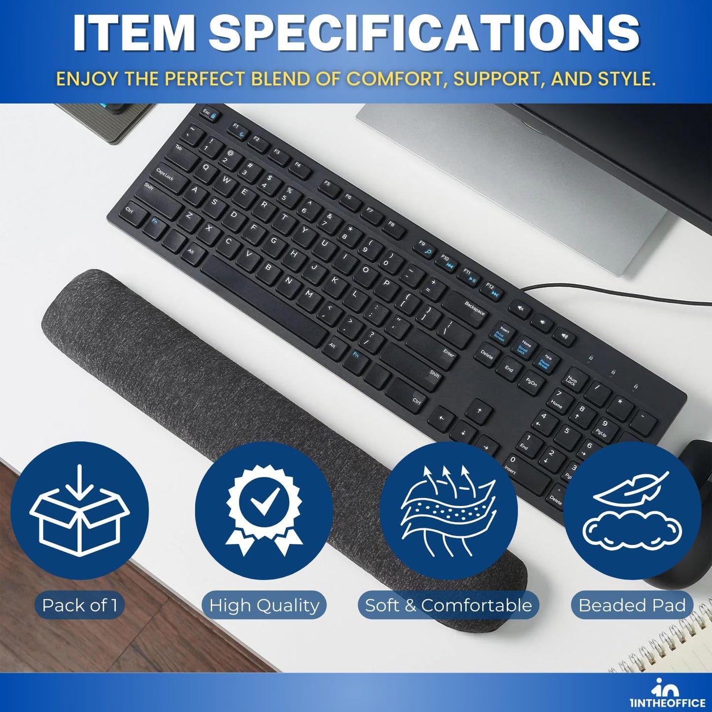1InTheOffice Beaded Keyboard Wrist Rest Pad, Black/Gray