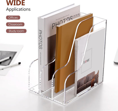 SANRUI Acrylic File Organizer, Clear Magazine File Holder Desk Organizer for Office Organization and Storage with 5 Vertical Compartments, Desktop Bookshelf for Home Office Organization