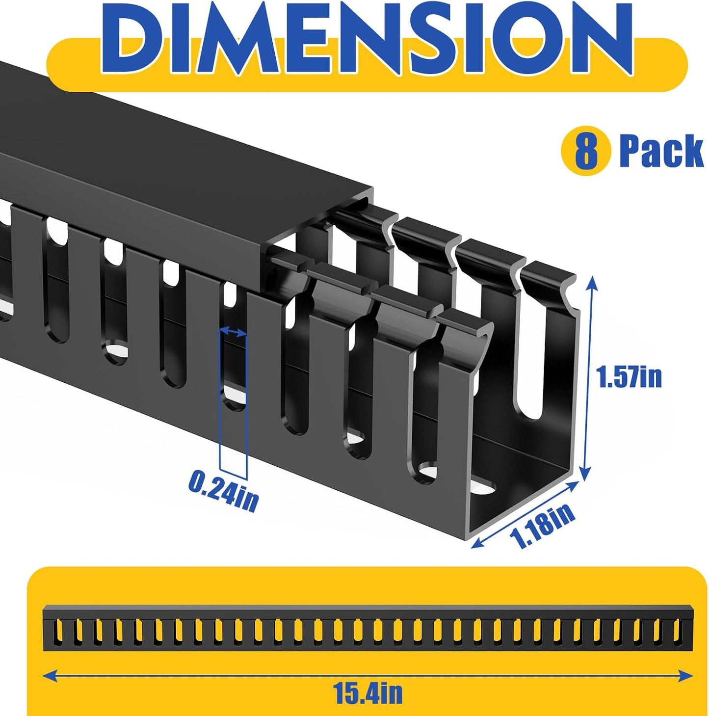 Open Slot Wiring Raceway Cable Duct, 123in Cable Management Channel Cord Track,Desk Wire Channel, Under Desk Cable Management to Hide Cables, Wires for Computers (Black, 1.57" Hx1.57"W, 15.4''L(8 Pc))