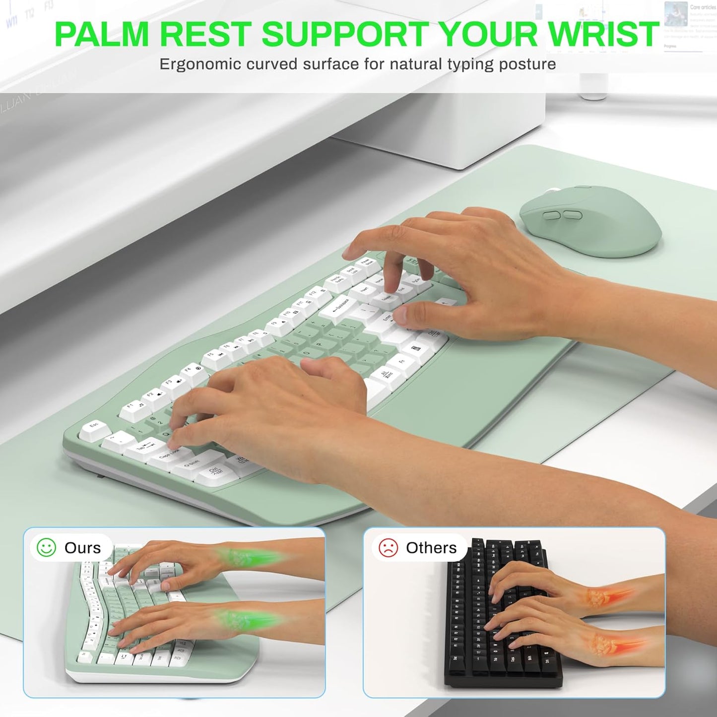 Wireless Keyboard and Mouse Combo,2.4G Full Size Wave Keys Ergonomic Keyboard with Wrist Rest for Natural Typing, 3 DPI Adjustable Ergonomic Silent Mouse for Computer/Laptop/Windows/Mac (Gray)