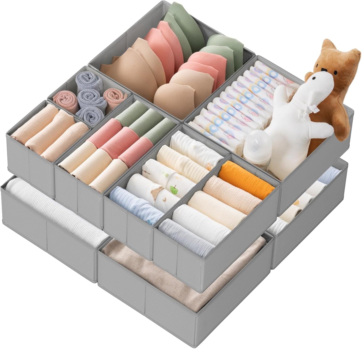 Criusia Drawer Organizer Clothes, 10 Pack Dresser Organizer for Baby Clothes, Underwear, Sock- Foldable Closet Organization and Storage Dividers Bins for Nursery, Bedroom (Beige)