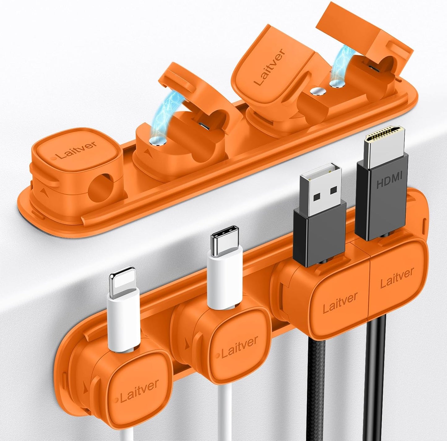 6 Pack Magnetic Cable Clips [1s Open/Lock], Laitver Cord Organizer Holder Strong Adhesive Desk Cable Management- Organize Charging Cords Neatly for Home, Office, Car,Desk, Nightstand