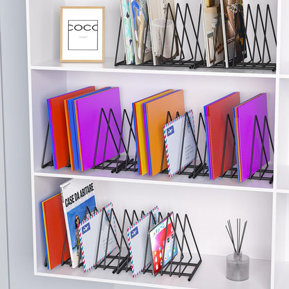 Triangle Desk File Organizer, 7 Slots Metal File Sorter Magazine Holder Document Rack,Desktop Bookshelf Organizer for Office Home School,Black