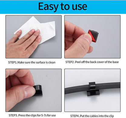 105 Pcs Self Adhesive Cable Clips Cables Ties, Black Wall Wire Cable Management Clips, Adhesive Cord Holder Clip for Wall Under Desk Ethernet TV Cables Clamp